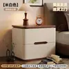 Mesita de noche de madera maciza color crema con cuero, no requiere instalación, estilo de mediados de siglo, pequeño armario de almacenamiento estrecho para uso doméstico, mueble de dormitorio simple