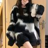 Suéter Macio e Aconchegante 2026 para Mulheres, Design Outono e Inverno, Estilo Preguiçoso Retrô, Listrado, Tricô Engrossado para Roupa Externa