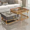 Mesa de centro italiana sala de estar hogar superficie brillante mesa de centro de placa de roca lujo ligero moderno simple apartamento pequeño madera maciza cuadrada mesa auxiliar