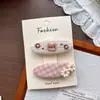 Presilha Lateral Infantil Estilo Coreano Rosa Doce com Bolinhas Versátil Bordada Laço para Cabelo de Menina Presilha com Borda de Renda
