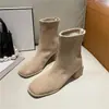 Bico quadrado fino primavera outono francês camurça nova moda salto alto tornozeleiras botas salto grosso temperamento 2026 elástico versátil