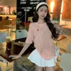 Carta de Amor de VeranoCamiseta casual relajada con estampado de corazón y letra, cuello redondo, manga corta, top estilizado y versátil