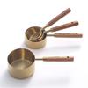 Taza Medidora Oro Rosa Acero Inoxidable Nogal Juego Cucharas Medidoras Utensilios para Hornear Cuchara con Escala para Hornear Cuchara Medidora con Mango de Madera para Hornear
