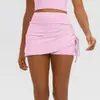 Falda deportiva arrugada transfronteriza de tacto fresco, shorts de yoga anti-exposición, cintura alta, cordón para correr, falda de tenis de dos piezas falsas para mujer