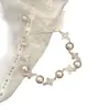 Pulsera Flor de Lis Perla Manta en Plata Blanca con Cristales Swarovski Completamente Diamantados, Accesorio de Mano Ajustable, Exquisita Pulsera de Cuentas Cielo Estrellado