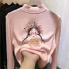 Camiseta térmica para niña con forro de polar, cuello semi-alto, camiseta gruesa, nuevo estilo otoño/invierno 2026, tejido cepillado, para niños de talla mediana y grande