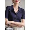 Estilo Francês Elegante Curto Gola Polo Manga Curta Malha Feminina Verão Lã Fina Base Camiseta Manga Meia-Manga Top