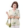 Top de verano con estampado de manga corta para madres primerizas, estilo chino, estilo occidental, adelgazante, de talla grande, para mujeres de mediana edad y mayores.
