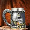 Caneca de Café com Marca de Caveira de Halloween Cabo de Chifre de Resina Aço Inoxidável Caneca de Cerveja Grande Capacidade Copo de Água