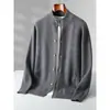 Cardigã 100% Lã Pura Masculino Gola Alta Simples Urbano Outerwear Malha Outono Inverno Novo Casaco Suéter Espessado