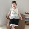 Traje de Moda para Bebé Niña Estilo Coreano Vestido de Verano para Niños Estilo Occidental Dibujos Animados Sin Mangas Lunares Encaje Pantalones Conjunto de Dos Piezas