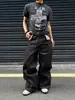 Jeans da moda com cintura elástica para homens, calças compridas casuais retas soltas de primavera, estilo ins americano lavado versátil preto
