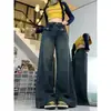 Jeans Retro Estilo Americano Talla Grande para Mujer Primavera y Otoño Nuevos para Chicas Gorditas Holgados Adelgazantes Cintura Alta Pierna Recta Pierna Ancha Pantalones