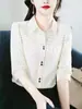 Nova Camisa Listrada de Sete Mangas para Mulheres Primavera e Outono, Elegante, Rejuvenescedora, Emagrecedora, Versátil, Tamanho Plus, Designer, Fashion