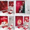 Cortina de ducha de poliéster impermeable y a prueba de moho, con estampado transfronterizo de Navidad, cortina de ducha para baño, alfombra absorbente de cuatro piezas