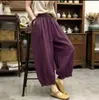 Calças de lanterna estilosas em algodão e linho retrô, emagrecedoras e de corte solto, calças casuais curtas, calças florais de renda femininas versáteis e da moda