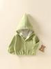 Abrigo con capucha para niños y niñas de primavera y otoño, suéter informal coreano de algodón para bebés, cárdigan de un solo pecho con combinación de varias telas.