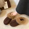 Pantuflas de Gamuza con Punta Esmerilada para Mujer Medio Abiertas Cómodas 2026 Nuevas Casual Otoño Pelo Rizado Versátil Oso Perezoso
