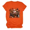 Camiseta feminina da Amazon Wish, transfronteiriça europeia e americana, de caimento solto, com estampas de bezerro de três cabeças, abóbora em carroça e folha de bordo, gola redonda, mangas curtas