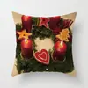 Funda de almohada creativa navideña estilo caricatura pintada a mano Funda de cojín decorativa de árbol de Navidad, trineo, Papá Noel
