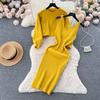 Emagrecimento Idade-redutor de Duas Peças Vestido Outono e Inverno Elegante Em Torno Do Pescoço Frisado Camisola Curta Cintura Malha Colete vestido