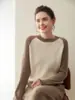 Suéter de Cachemira de Nuevo Estilo Otoño e Invierno 2025 con Color de Contraste para Mujer, Suéter de Capa Base Tejido, Suéter Cálido de Manga Larga de Cachemira
