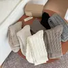 Calcetines de mujer para otoño e invierno, nuevos, gruesos, cálidos, de tubo, color liso, calcetines de torsión vintage, versátiles, casuales, para el suelo, calcetines de luna