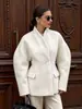 Casaco de Lã Grosso para o Inverno 2026 Feminino Estilo Curto Transfronteiriço Elegante Acinturado Gola Alta Manga Bufante Solto Outerwear Roupa Feminina