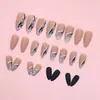 Unhas de Comprimento Médio em Formato de Amêndoa, Novas Linhas Gradientes Marrom Lago, Estilo Outono e Inverno, Efeito Iluminador, Unhas Postiças Estilo Ins Europeu e Americano