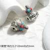 Accesorios de Conector de Tres Vías con Incrustaciones de Plata de Xizang y Turquesa, Separador de Cuentas Estilo Antiguo Hecho a Mano para DIY, Cabeza de Buda Conectada de Aleación con Goteo de Aceite
