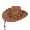 Estilo Étnico Sombrero de Vaquero Occidental Retro Protección Solar al Aire Libre Sombrero Transfronterizo con Cuentas Sombrero de Gamuza de Ala Ancha para Mujer