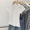 Camiseta de Algodón Puro Ajustada de Cuello Redondo para Chica Sexy Verano para Mujer Ajustada Chic Manga Corta Interior Sencilla Hombro Derecho Top Camiseta Básica