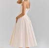 Vestido de Verano para Mujer, Estilo Francés Inspirado en Hepburn, Cuello Halter en V Escotado, Ajustado, Sin Mangas, Ceñido a la Cintura, Adelgazante, Vintage, Largo