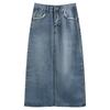 Saia Midi Jeans Vintage com Bainha Desfiada e Fenda Lateral para Mulheres, Nova Tendência Verão 2026 Estilo Coreano