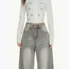 Jeans Versátil Lavado com Textura Vintage para o Dia a Dia de Cintura Alta Cor Cinza Mocha Estiloso Slim Fit Calças Wide-Leg