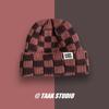 Gorro de Punto a Cuadros para Mujer en Otoño e Invierno Estilo Coreano Nicho Circunferencia de Cabeza Grande Gorro de Lana Estilo Japonés Estilo que Muestra la Cara Gorro Pequeño de Navidad