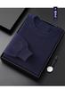 Camisa básica de punto de algodón puro peinado para hombre, jersey de cuello redondo, informal, de negocios, holgado, cálido, con interior grueso