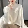 Suéter de camada interna para outono e inverno, pulôver com gola alta, tricotado de manga longa estilo novo, suéter de lã pura para mulheres, espesso de dupla camada