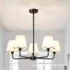Lámpara colgante de tela estilo moderno americano personalizada de fábrica, lámpara rústica dorada de 5 luces estilo granja para comedor, sala de estar, dormitorio
