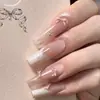 Primavera de 2026 Novo Estilo de Alta Qualidade Pontas de Unha Vestíveis para Nail Art com Bolinhas Francesas Puras e Delicadas, Laço, Clareamento, Estilo Longo
