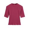 Camiseta de Verano con Escote Pequeño, Ajustada, de Hilo, Elástica Grande, Colorida, Manga Tres Cuartos, Estilo Europeo y Americano, para Mujer, Sencilla, Color Sólido
