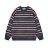 Suéter Gola Careca Listrado Bordado Colorido Estilo Vintage Americano Masculino Outono Oversize Casual Versátil Suéter de Casal