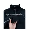Sudadera unisex de peso pesado de estilo americano, moderna, para primavera y otoño, con media cremallera, versátil y de corte holgado con diseño de patchwork y cuello deportivo