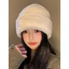 Gorro de Lana Tejido Azul para Mujer Otoño e Invierno Versátil Cálido Circunferencia de Cabeza Grande Protección para las Orejas Gorro Estilo Coreano