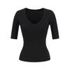 Playera de Verano para Mujer Estilo Americano con Cuello en V de Hombro Derecho, Manga Corta, Nuevo Estilo 2025, Única, Rejuvenecedora, de Aspecto Adelgazante y Versátil Top Pullover