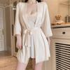 Guiruo Marca Roupa Interior Pure Desire Sweet Mesh Manga Voadora Sexy Deep V Plus Peito Pad Camisola Vestido Feminino Terno 4967