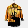 Camisa de Manga Larga con Cuello Estampado Digital 3D para Hombre, Europea y Americana, Serie de Halloween, Estación Independiente, Más Vendida