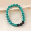 Pulsera de cuentas redondas de 8 mm de piedra volcánica pulsera de turquesa de alto nivel tejida a mano se puede apilar para usar joyería al por mayor