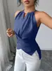 2026 Transfronterizo Europeo y Americano Estilo Chica Popular de Amazon Top Casual Elegante de Color Sólido Cruzado sin Mangas de Cuello Halter Ajustado