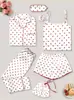 Pijama Delgado Estilo Ins Transfronterizo de Comercio Exterior para Mujer, Conjunto de Siete Piezas para Primavera y Otoño, Ropa de Casa con Patrón de Grulla, Pijama Delgado para Todas las Estaciones
